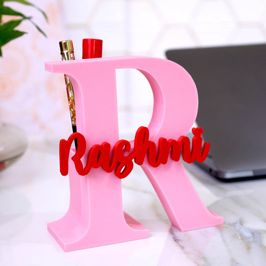 Moskai 3D Baby Pink Personalized Name Pen Stand for Desk Decor