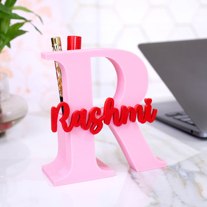 Moskai 3D Baby Pink Personalized Name Pen Stand for Desk Decor