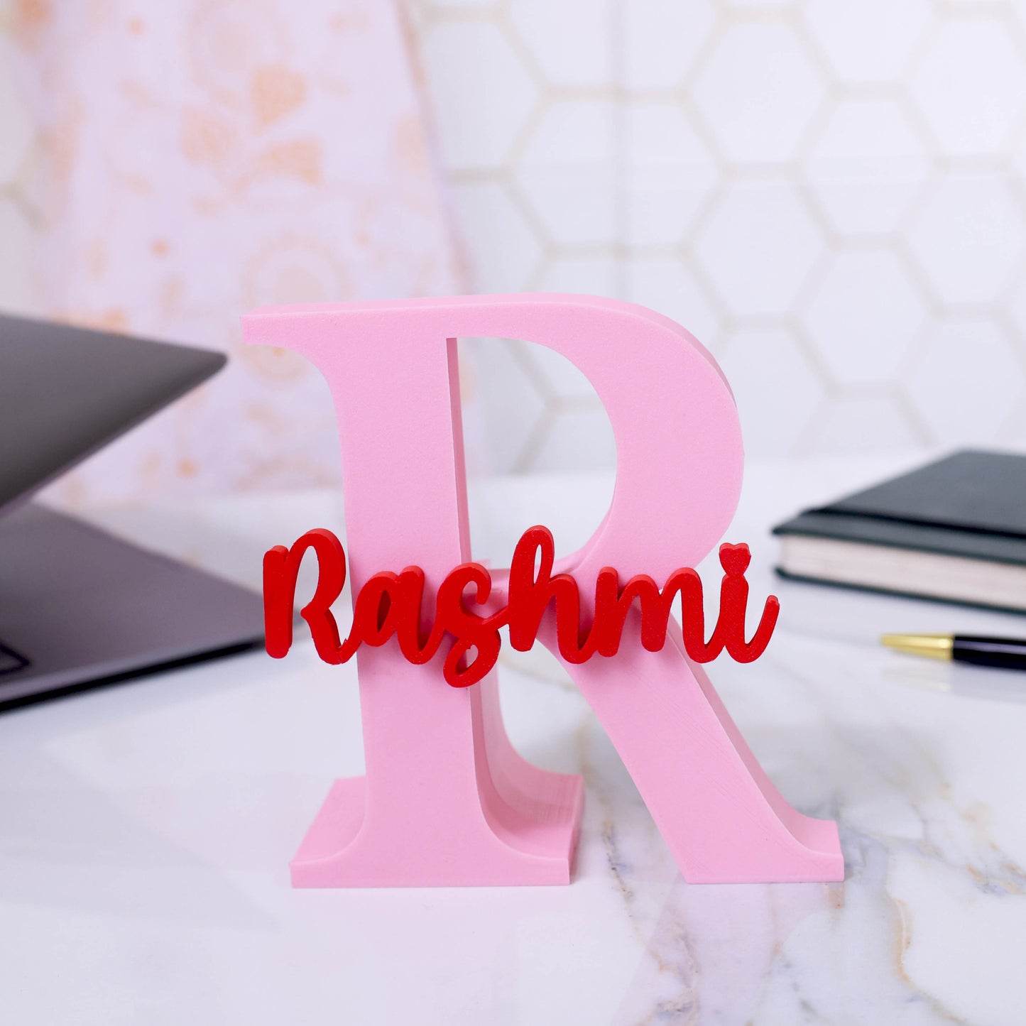 Moskai 3D Baby Pink Personalized Name Pen Stand for Desk Decor