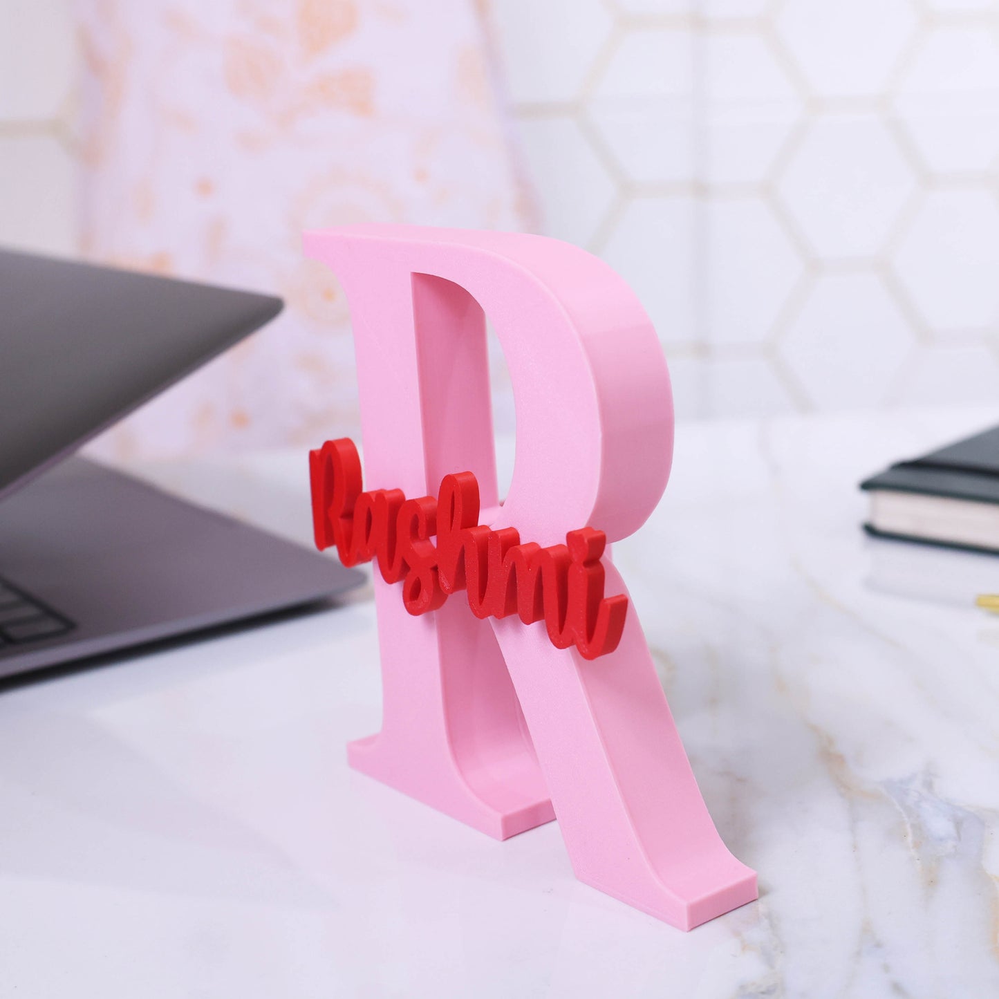 Moskai 3D Baby Pink Personalized Name Pen Stand for Desk Decor