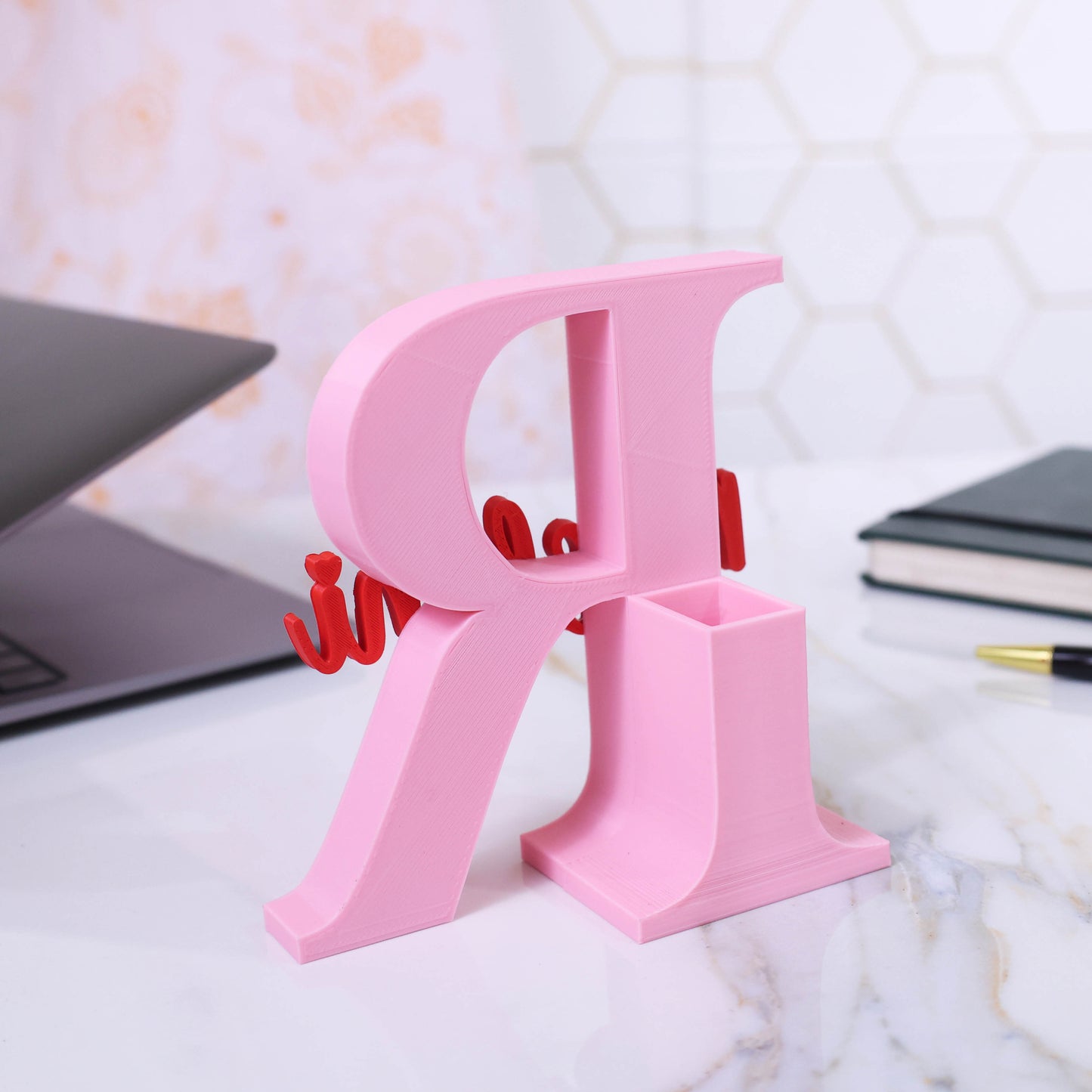 Moskai 3D Baby Pink Personalized Name Pen Stand for Desk Decor