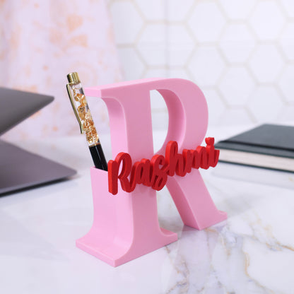 Moskai 3D Baby Pink Personalized Name Pen Stand for Desk Decor