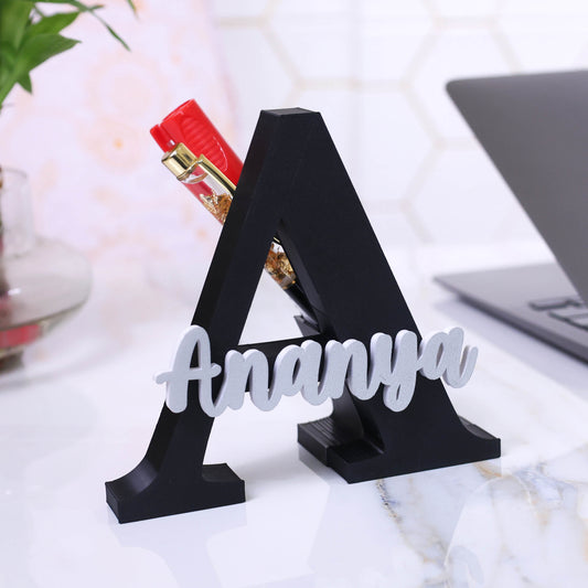 Moskai 3D Black Personalized Name Pen Stand for Desk and Office Decor