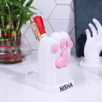 Moskai 3D Cat Paw Name Pen and Mobile Stand | Cute Desk Organizer