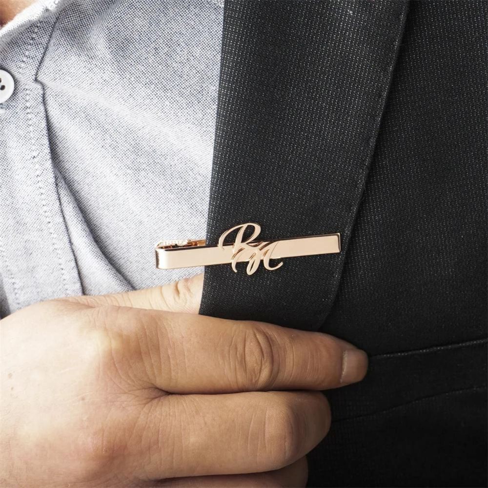 Moskai Personalized Initial Tie Clips for Men – Custom Monogram Tie Bars