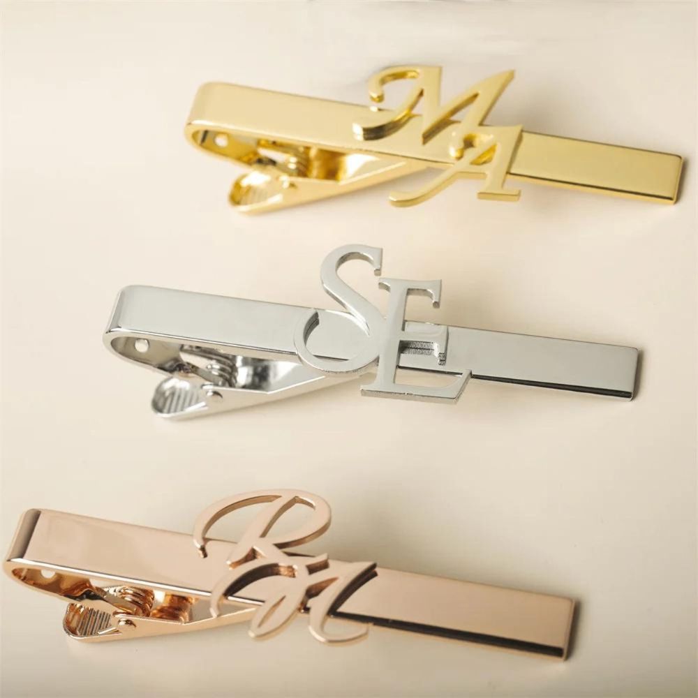 Moskai Personalized Initial Tie Clips for Men – Custom Monogram Tie Bars