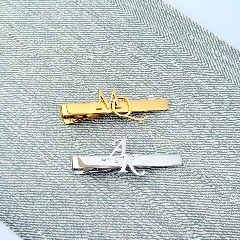Moskai Custom Initial Tie Clip for Men – Personalized Groomsmen Gift, Wedding, Anniversary