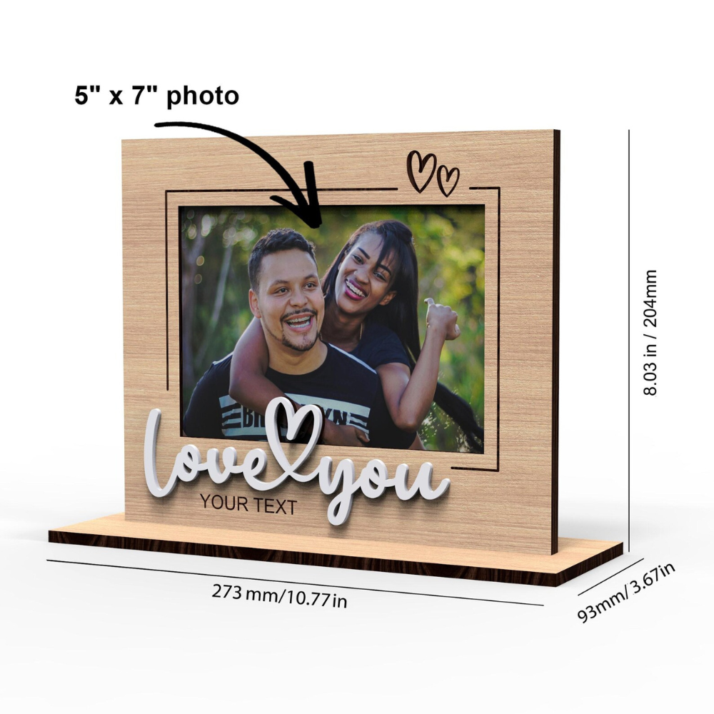 Moskai | Love You Personalised Wooden Photo Frame | Custom Engraved Picture Frame with Text
