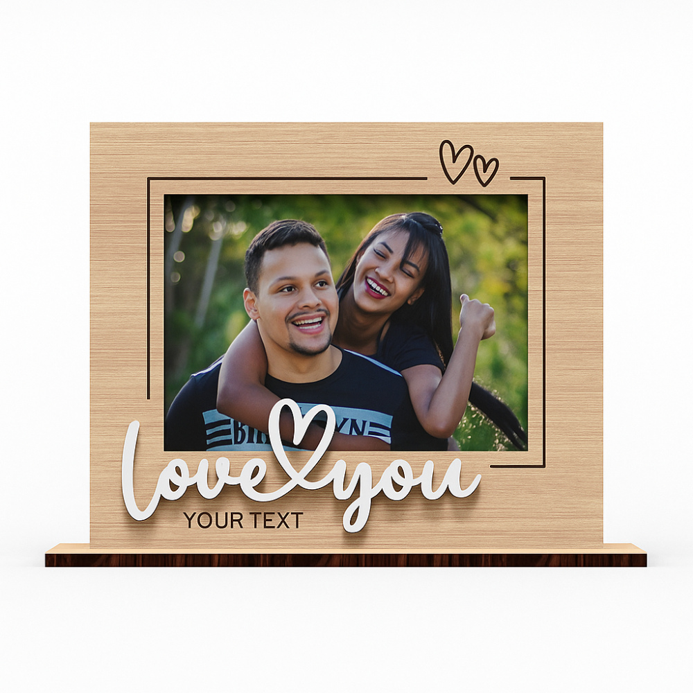 Moskai | Love You Personalised Wooden Photo Frame | Custom Engraved Picture Frame with Text