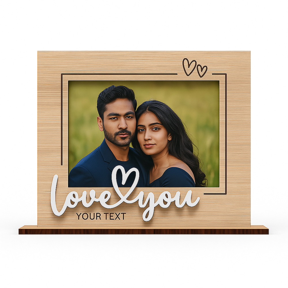 Moskai | Love You Personalised Wooden Photo Frame | Custom Engraved Picture Frame with Text