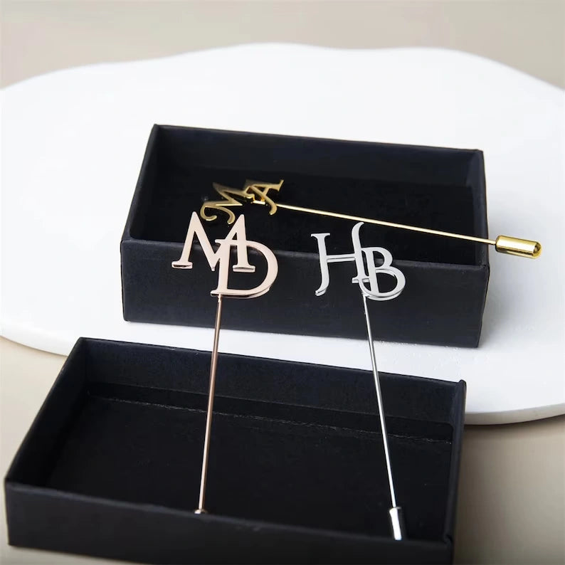 Custom Initial Name Lapel Pin - Bespoke Metal Letter Brooch for Grooms, Brides & Professionals