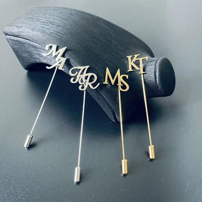 Custom Initial Name Lapel Pin - Bespoke Metal Letter Brooch for Grooms, Brides & Professionals