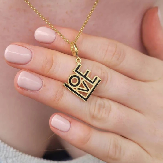 Love Collection: Black & Gold Enamel "Love" Pendant | Moskai Valentine's