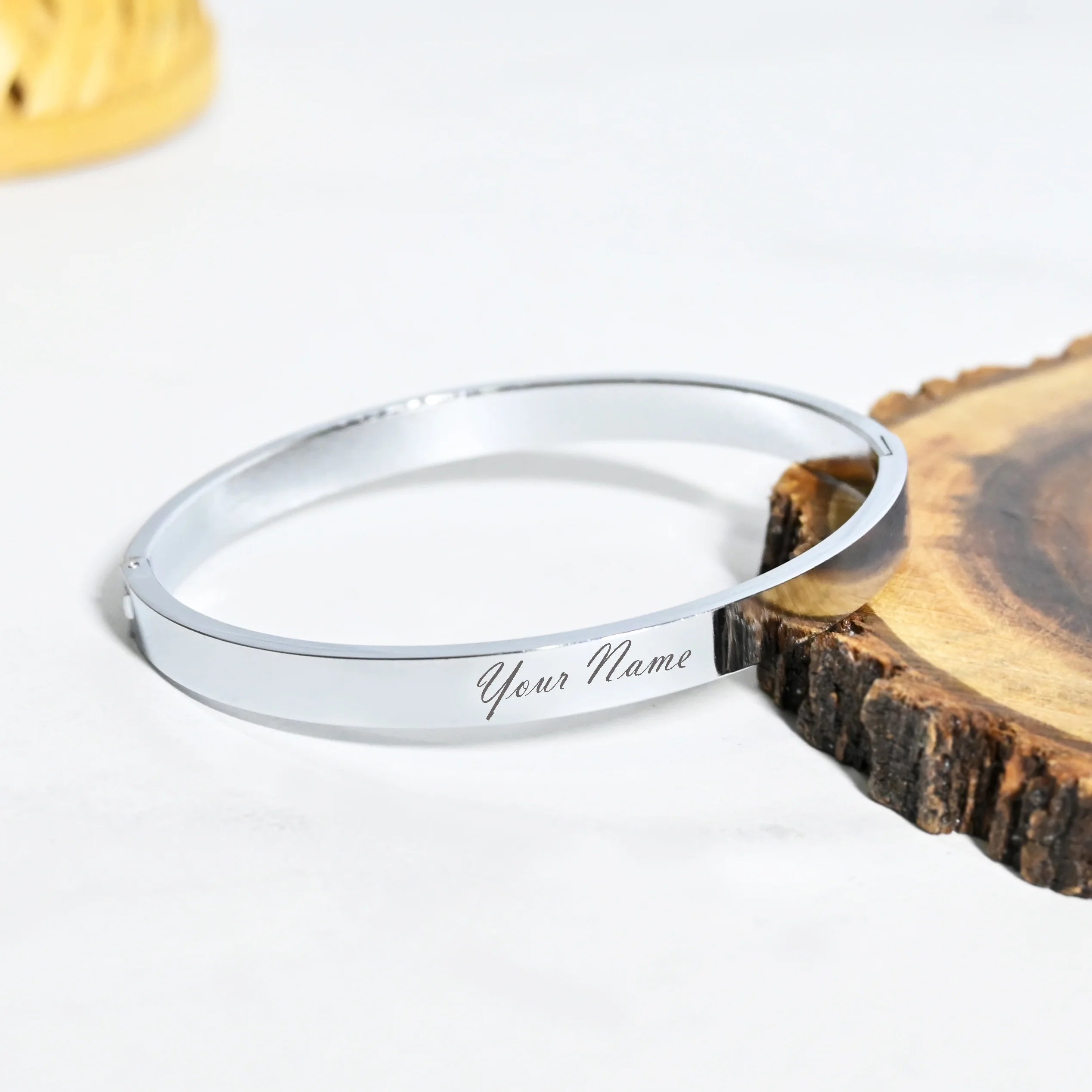 Personalized Silver Men's Kada With Press-On Closure