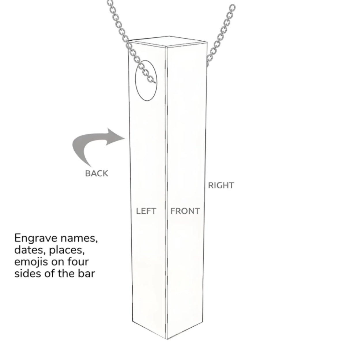 personalized cuboidal bar pendant engraved jewellery