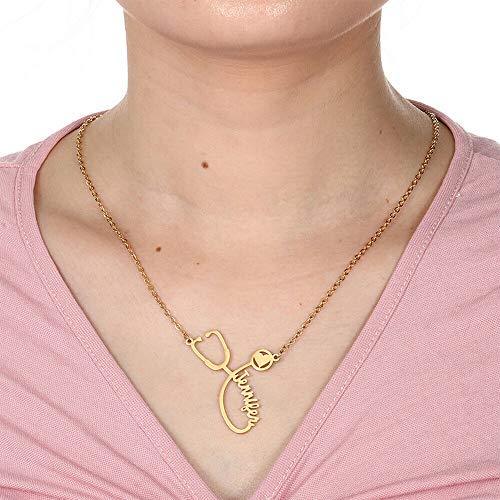 Personalized Gold Stethoscope Name Necklace