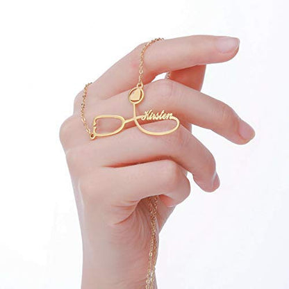 Personalized Gold Stethoscope Name Necklace