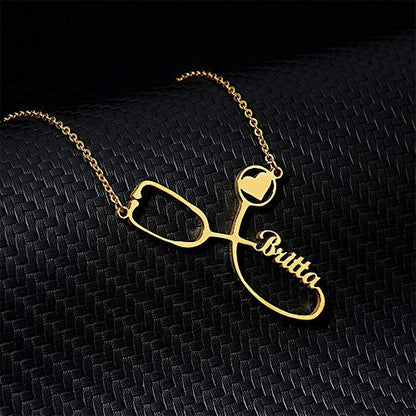 Personalized Gold Stethoscope Name Necklace