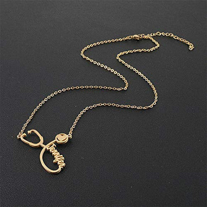 Personalized Gold Stethoscope Name Necklace