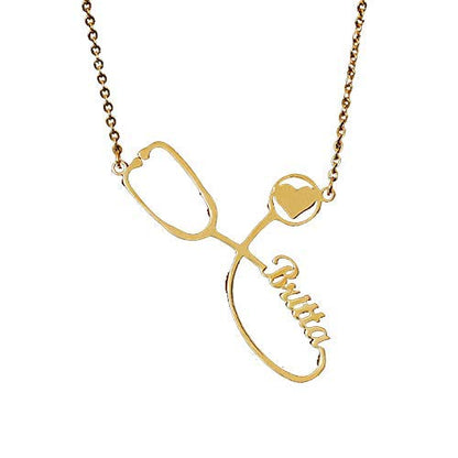 Personalized Gold Stethoscope Name Necklace