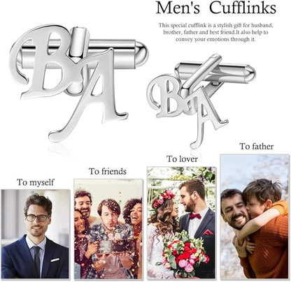 Personalized Men's Shirt Silver Initial Name Cufflink