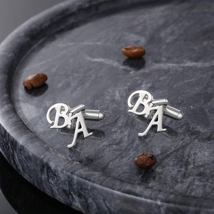 Personalized Men's Shirt Silver Initial Name Cufflink