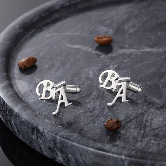 Personalized Men's Shirt Silver Initial Name Cufflink