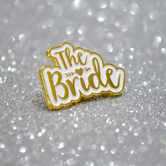 The Bride Enamel Pin – Gold & White Aesthetic Bridal Badge for Bachelorette & Wedding Vibes