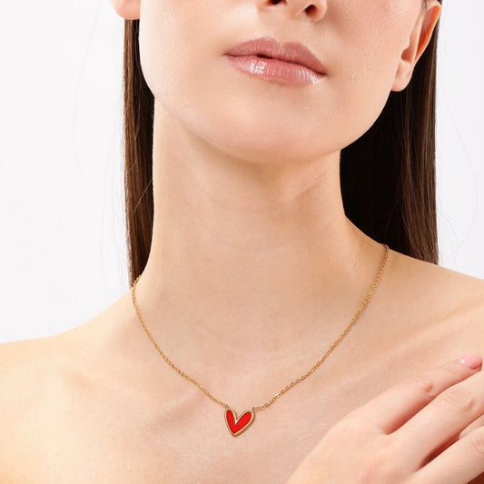Moskai Red Heart Cute Enamel Pendant | Valentine Love Collection Necklace