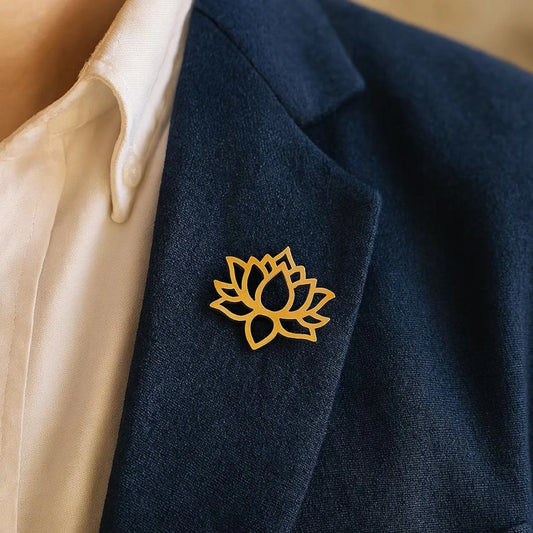 Moskai Minimalist Lotus Brooch – Elegant Lapel Pin for Suit & Blazer