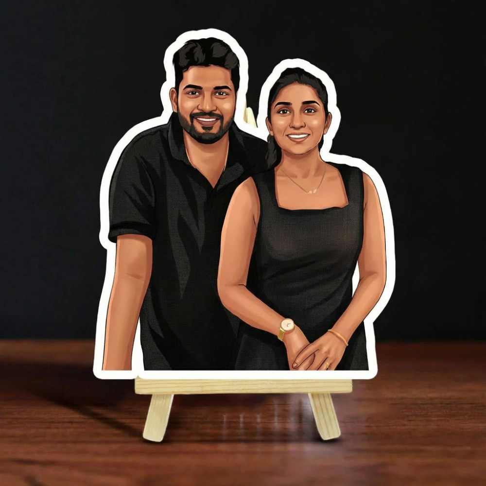 Moskai Modern Couple Custom Caricature – Black Theme Personalised Photo Standee Gift