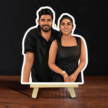 Moskai Modern Couple Custom Caricature – Black Theme Personalised Photo Standee Gift