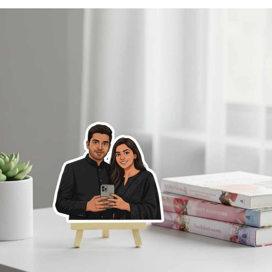 Moskai Personalized Indian Couple Caricature Standee – Black Theme