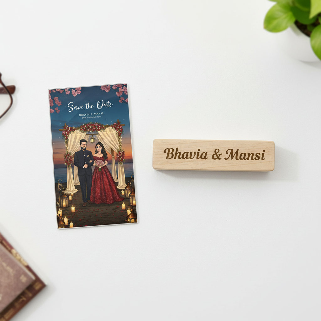 Moskai Personalised Wedding Caricature with Name & Date – Custom Couple Illustration Gift