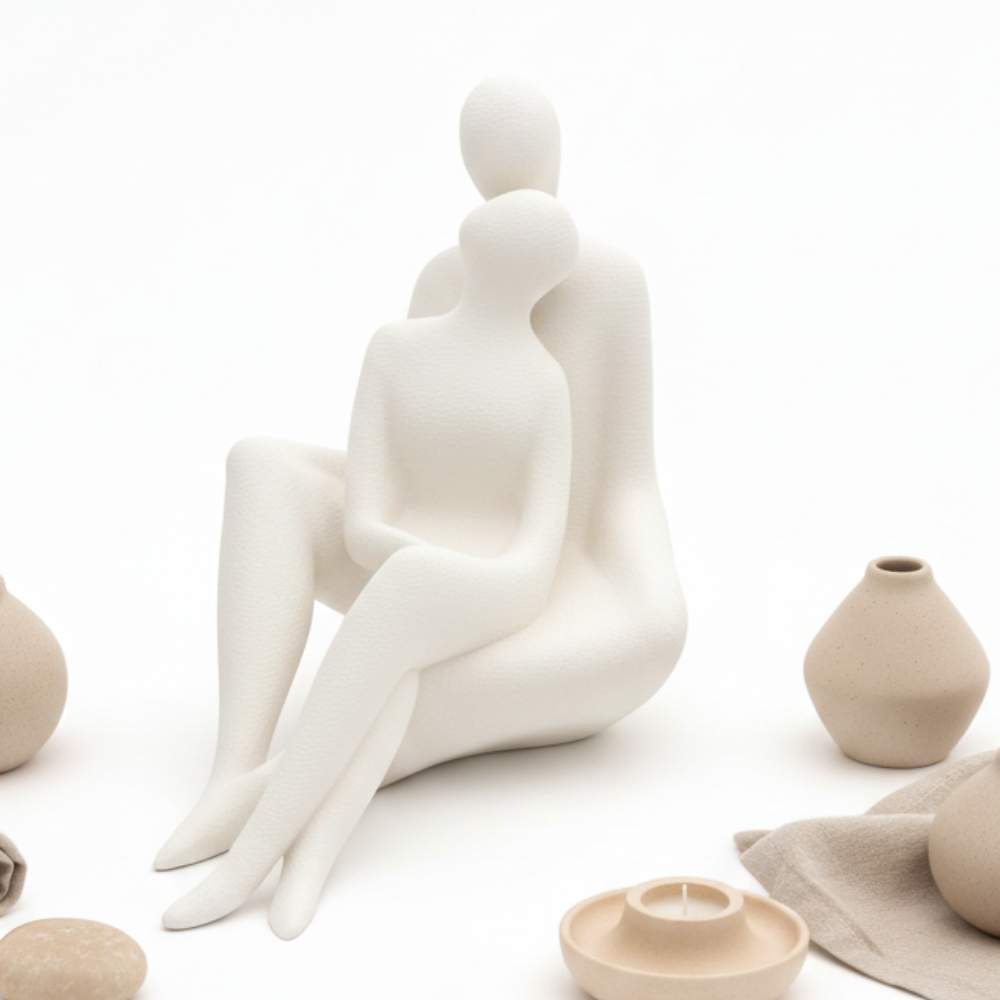 Moskai 3D Printed Couple Sculpture Showpiece – Modern Abstract Home Décor Statue