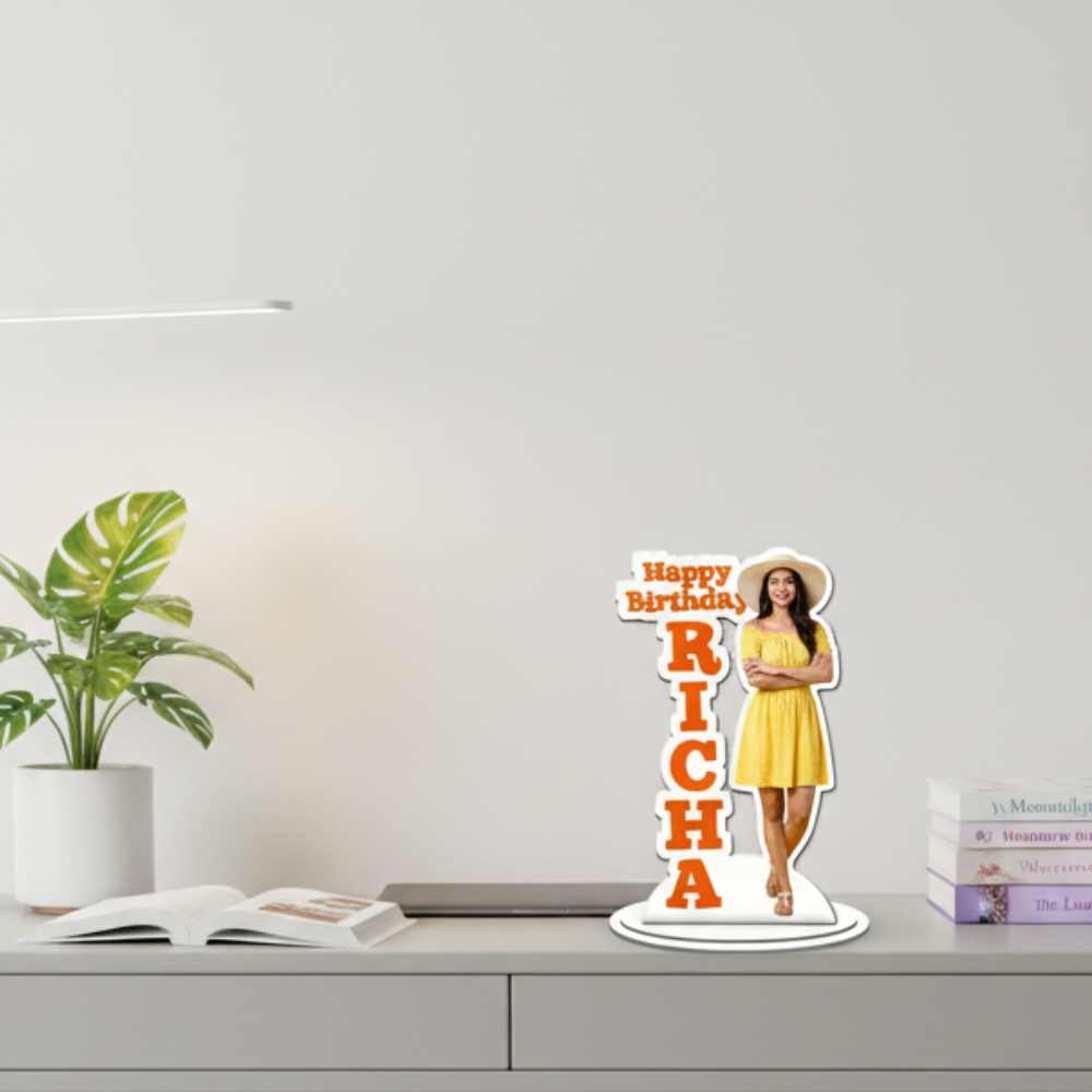 Moskai Happy Birthday Theme Personalised Caricature Standee – Custom Photo Cutout Gift with Name