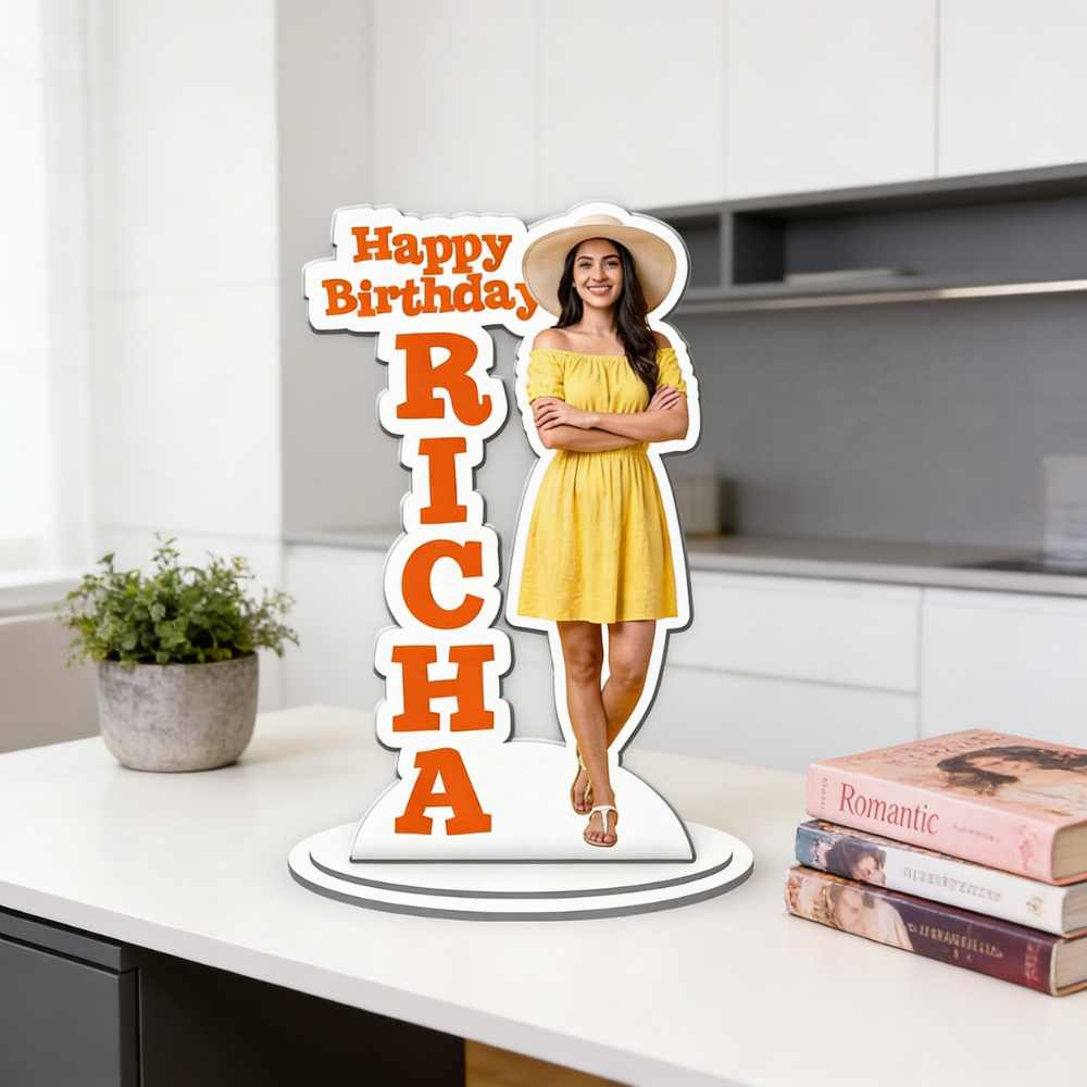 Moskai Happy Birthday Theme Personalised Caricature Standee – Custom Photo Cutout Gift with Name