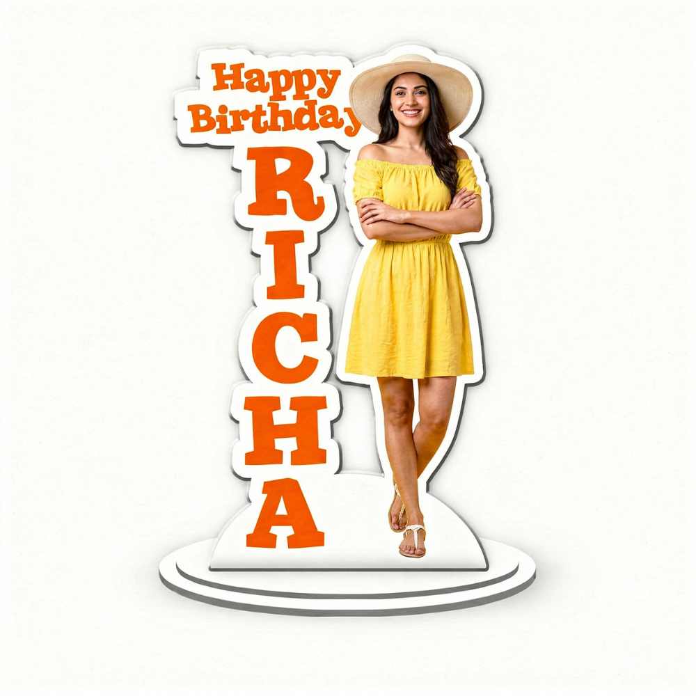 Moskai Happy Birthday Theme Personalised Caricature Standee – Custom Photo Cutout Gift with Name