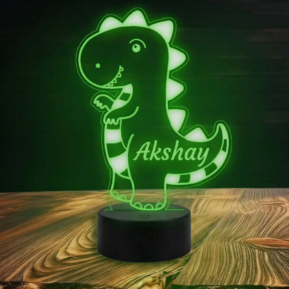 Moskai Personalised Dino LED Lamp with Name – Custom Dinosaur Night Light for Kids Bedroom