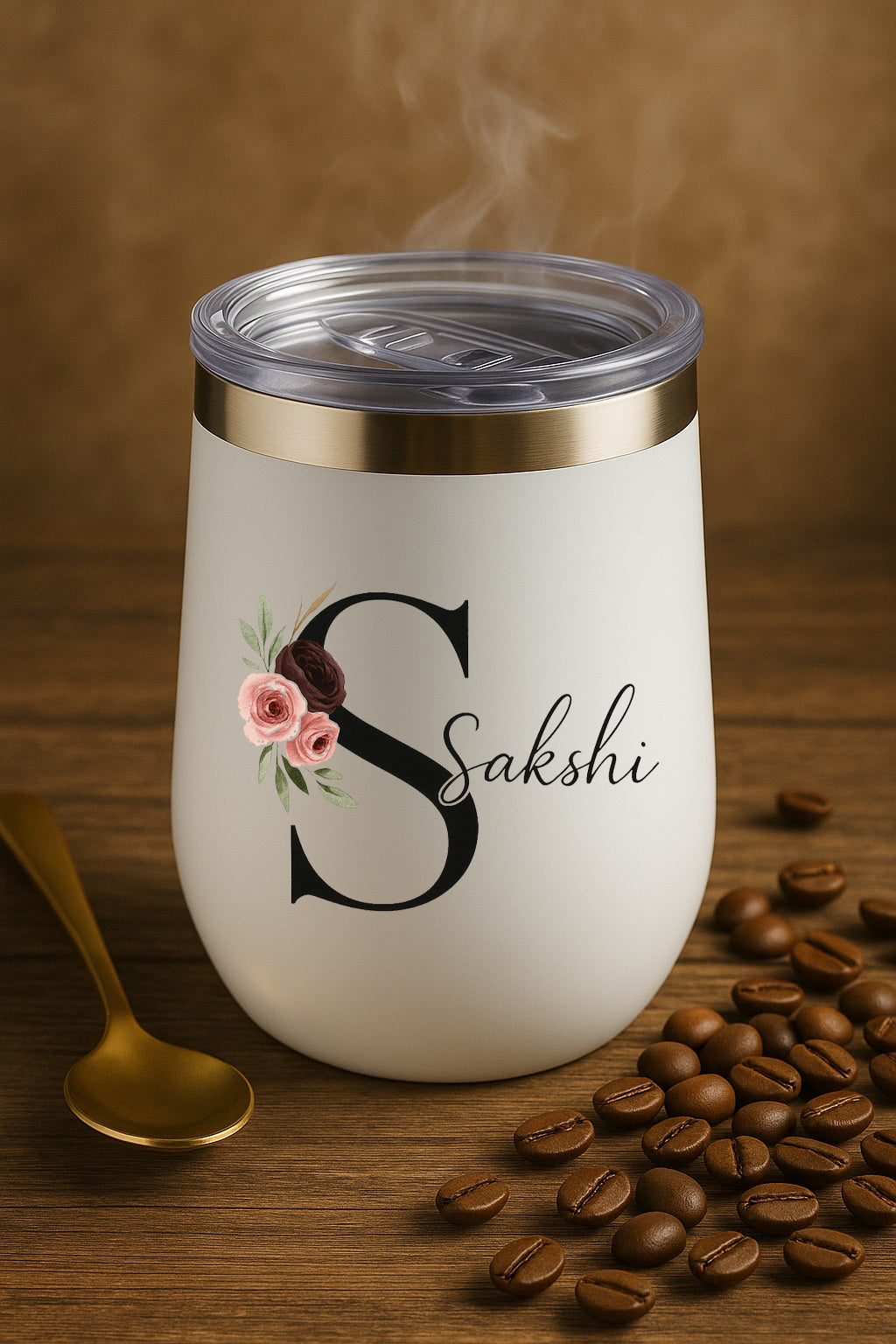 Moskai Personalised White Tumbler for Her – Custom Name Insulated Coffee Tumbler