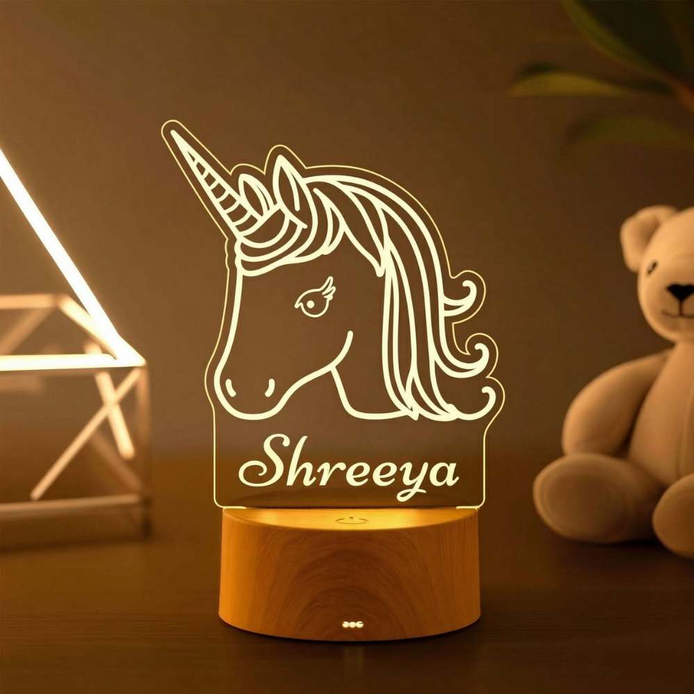 Moskai Personalised Unicorn Theme LED Lamp – Custom Name 3D Illusion Night Light with Multicolor LED Base