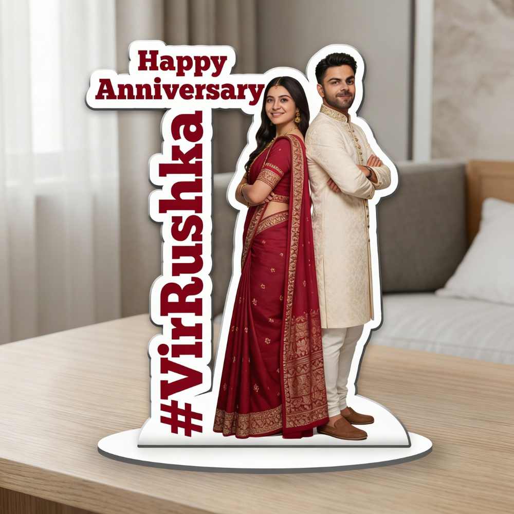 Moskai Happy Anniversary Couple Hashtag Personalised Caricature Standee – Custom Photo Gift