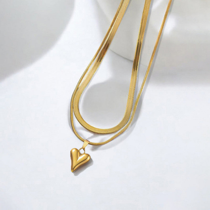 MOSKAI Gold Plated Heart Layered Necklace | Anti Tarnish Jewelry