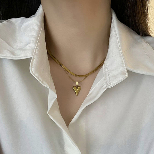 MOSKAI Gold Plated Heart Layered Necklace | Anti Tarnish Jewelry