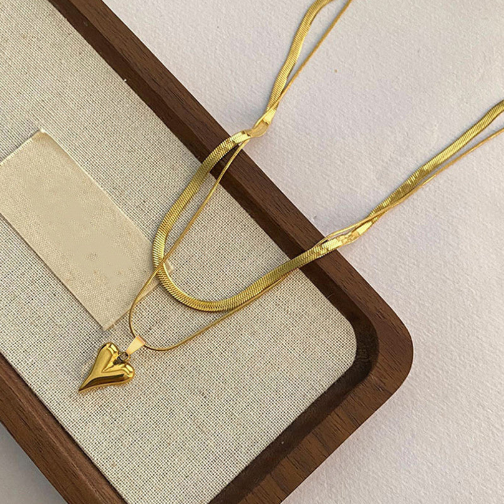 MOSKAI Gold Plated Heart Layered Necklace | Anti Tarnish Jewelry