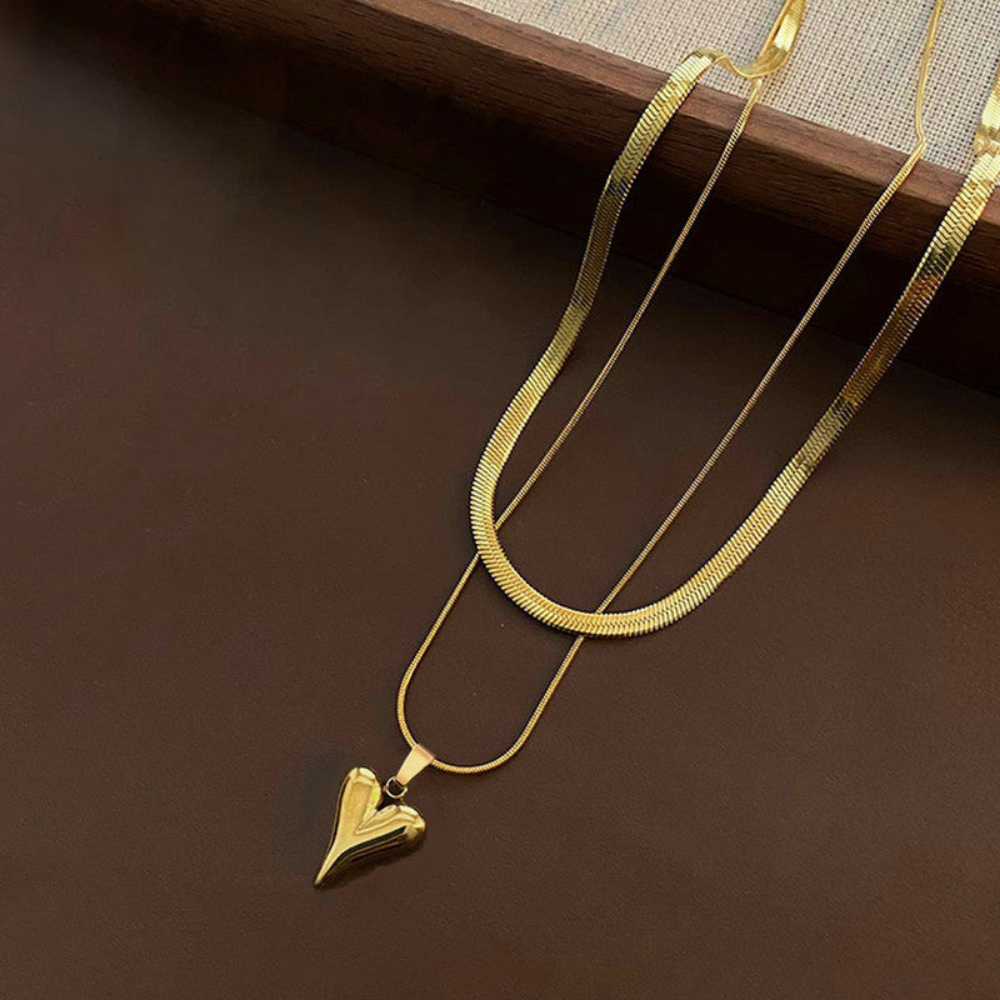 MOSKAI Gold Plated Heart Layered Necklace | Anti Tarnish Jewelry