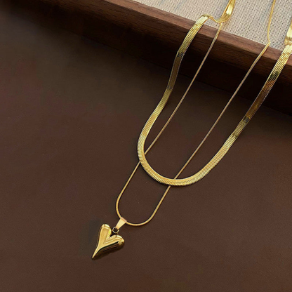 MOSKAI Gold Plated Heart Layered Necklace | Anti Tarnish Jewelry