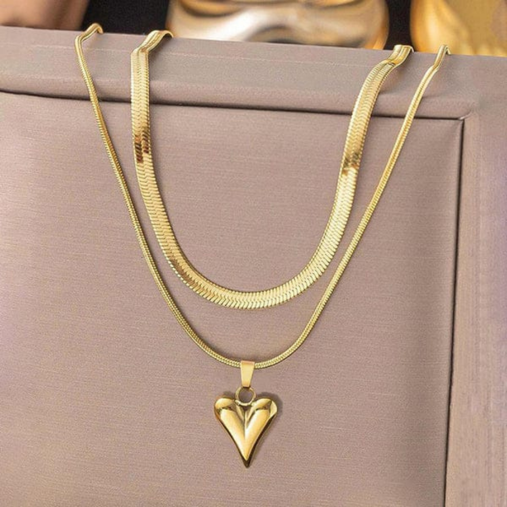 MOSKAI Gold Plated Heart Layered Necklace | Anti Tarnish Jewelry