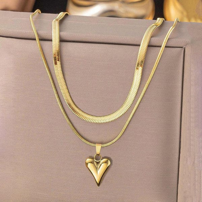 MOSKAI Gold Plated Heart Layered Necklace | Anti Tarnish Jewelry
