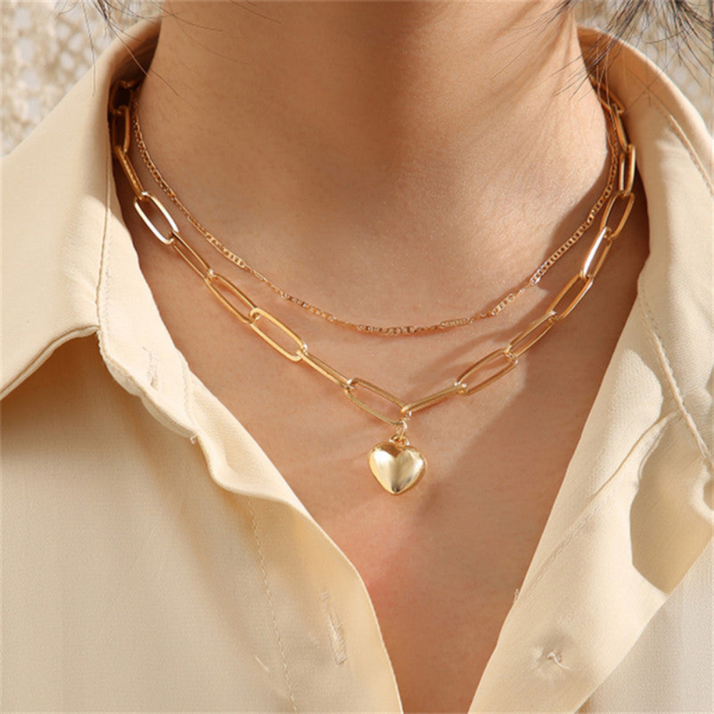 MOSKAI Gold Plated Hearts Inspired Layered Necklace | Anti Tarnish Jewelry